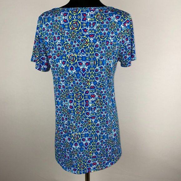 LuLaRoe Classic T S Multicolor Blue Yellow Red White Patterned Top - Picture 6 of 7